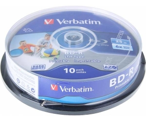 Диск BD-R 25 Gb Verbatim 6x Cake Box, Printable (10шт)