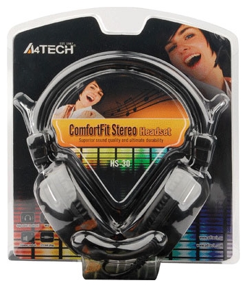 Наушники проводные A4Tech HS-30 (микрофон, 20 - 20 000 Гц, 102 дБ, 1.8м) черный