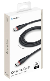 Кабель USB-C < - > USB-C, 1.0м, Deppa Ceramic, черный