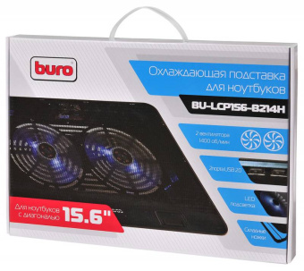 Подставка для ноутбука 15" BURO LCP156H (металл. сетка, 2*1400 об/мин, 21дБ, LED-подсветка) Black