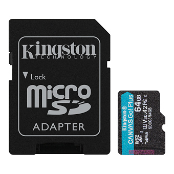 Карта памяти microSD 64Gb Kingston microSDXC Canvas Go! Plus Class 10, с SD адаптером