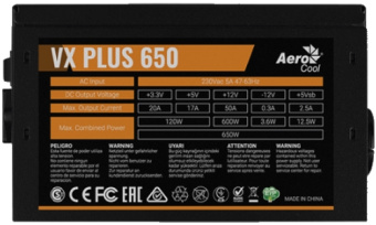Блок питания 650W Aerocool VX Plus 650 (120mm, 20+8pin, 2*8pin, 4*Sata, 3*Molex)