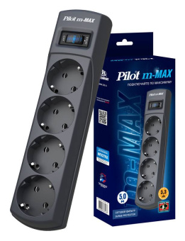 Сетевой фильтр Pilot m-MAX (4 розетки)  5.0м, серый