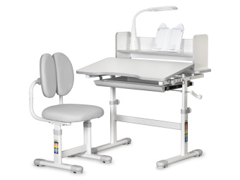 Стол Mealux BD-24 G gray (ш79 х г39-60 х в53-72, стул и лампа в комплекте) бело-серый